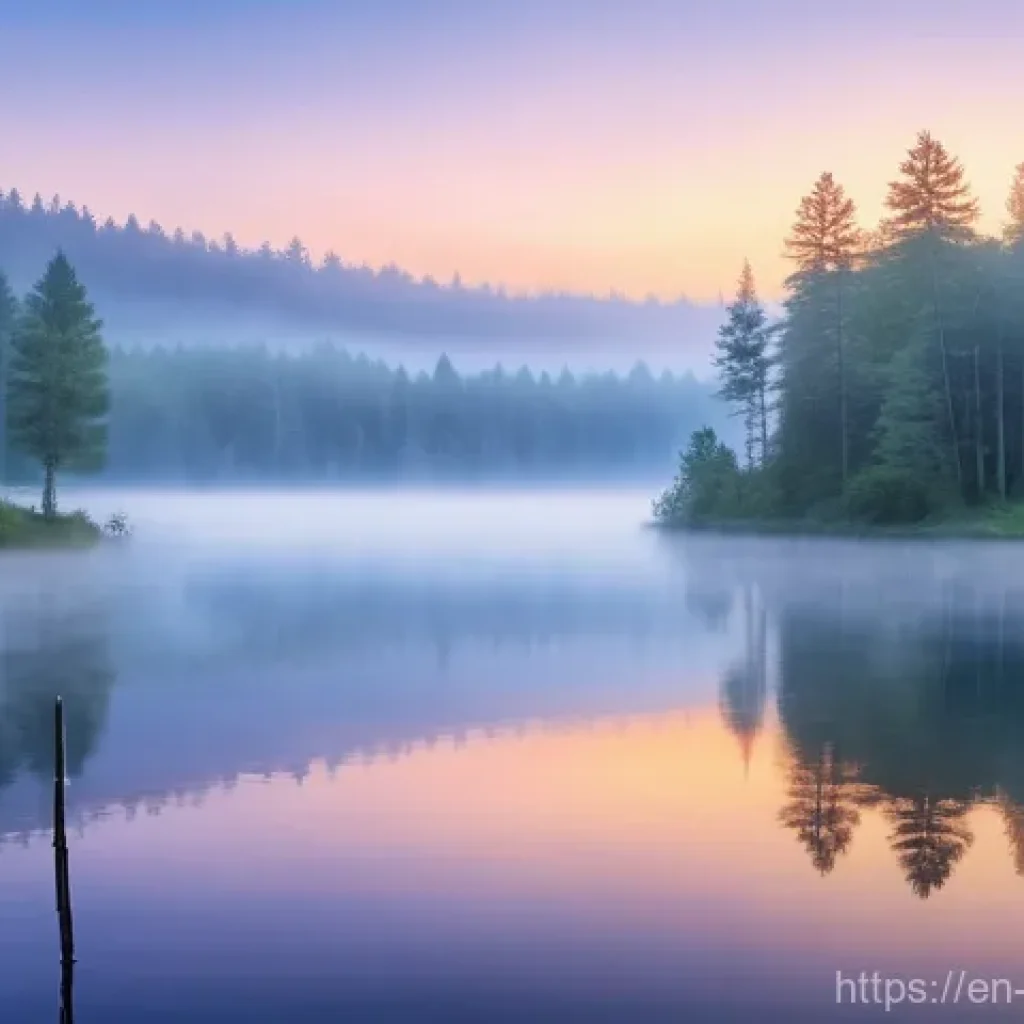 인상주의가 현대 음악에 미치는 영향 - **Prompt:** "An Impressionistic painting style image depicting a serene, misty dawn over a tranquil ...