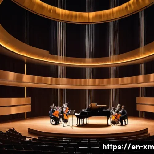 Home 29 인상주의적 요소가 현대 음악에 주는 영감 - A surreal concert hall bathed in soft, diffused light, where a contemporary ensemble plays an ethere...