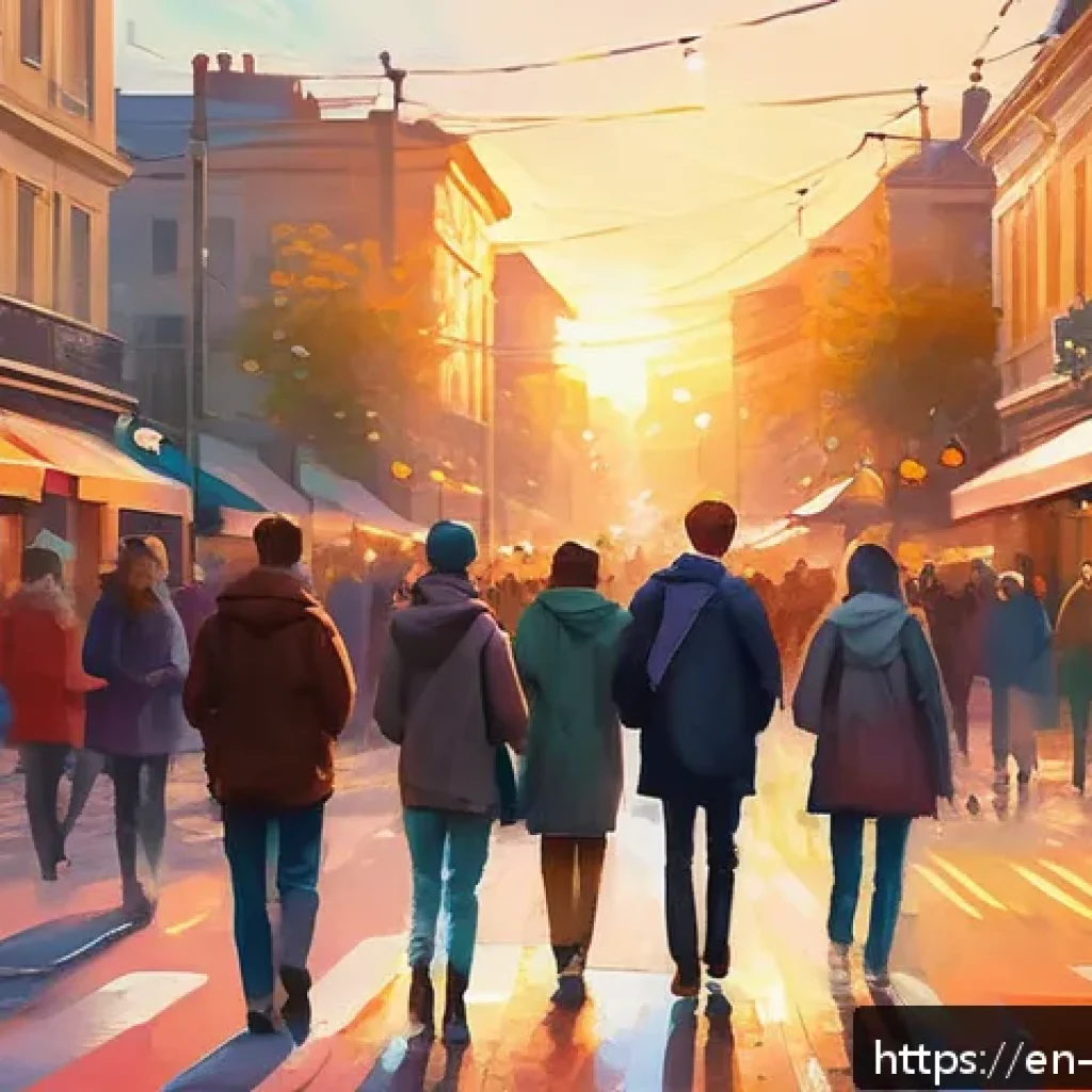 인상주의와 현대 사회의 연결고리 - A vibrant digital painting inspired by Impressionism, depicting a bustling city street at sunset wit...